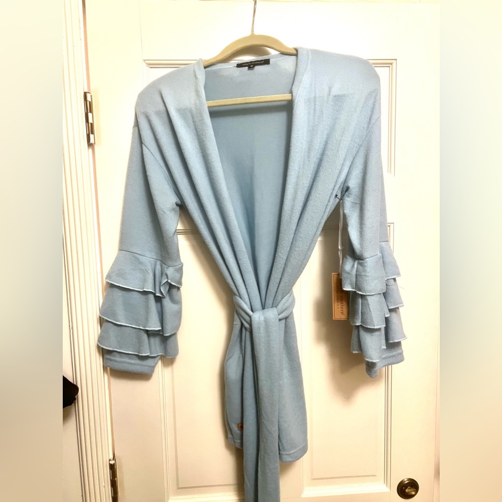 NWT! Sz M-Simply Southern Sky Blue Cardigan with Ruffle Sleeves